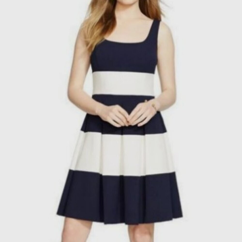 Lauren Ralph Lauren Sleeveless Fit & Flare Dress Pleated Navy Size 10 Medium